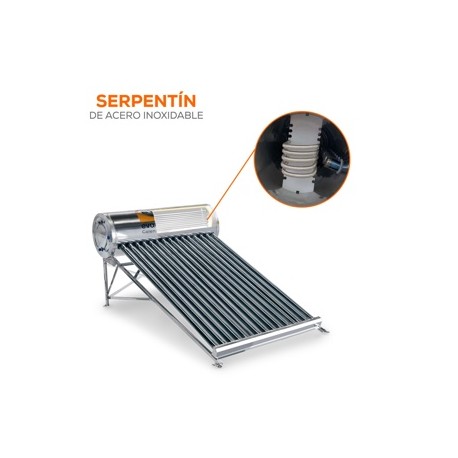 CALENTADOR SOLAR ALTA PRESION SERPENTIN 150 LTS 15 TUBOS CST150LPS INOXIDABLE EVANS