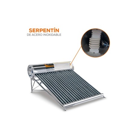 CALENTADOR SOLAR ALTA PRESION SERPENTIN 200 LTS 20 TUBOS CST200LP INOXIDABLE EVANS